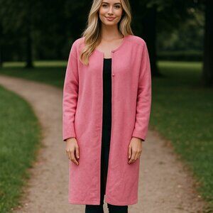 Women L Pink Fleece Snap Close Stretch Preppy Outdoor Western Sweater Shacket